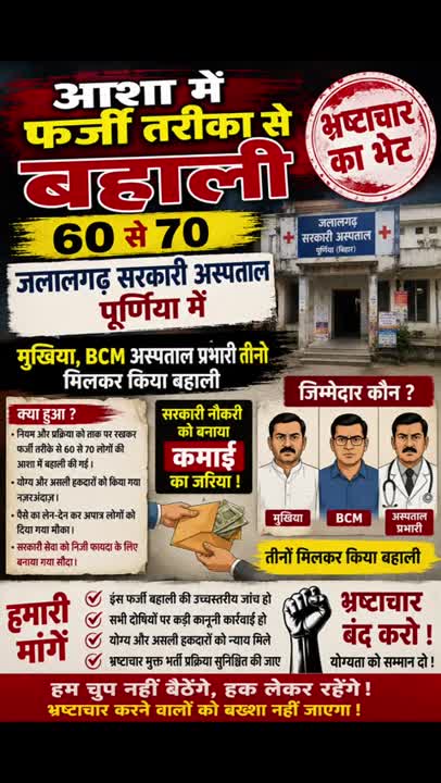 जलालगढ़ में ₹70,000 तक लेकर आशा बहाली का आरोप, निष्पक्ष जांच की मांग