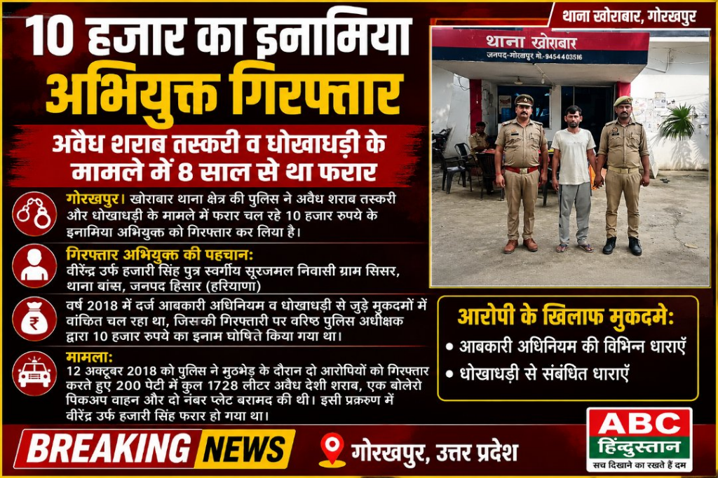 खोराबार पुलिस को मिली बड़ी सफलता, 10 हजार का इनामी दबोचा