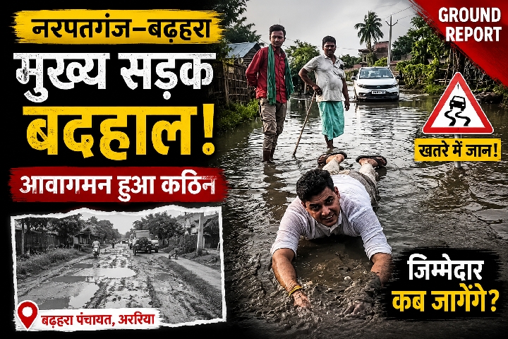 बदहाल नरपतगंज–बड़हरा सड़क पर आवागमन मुश्किल, जल्द मरम्मत की उठी मांग