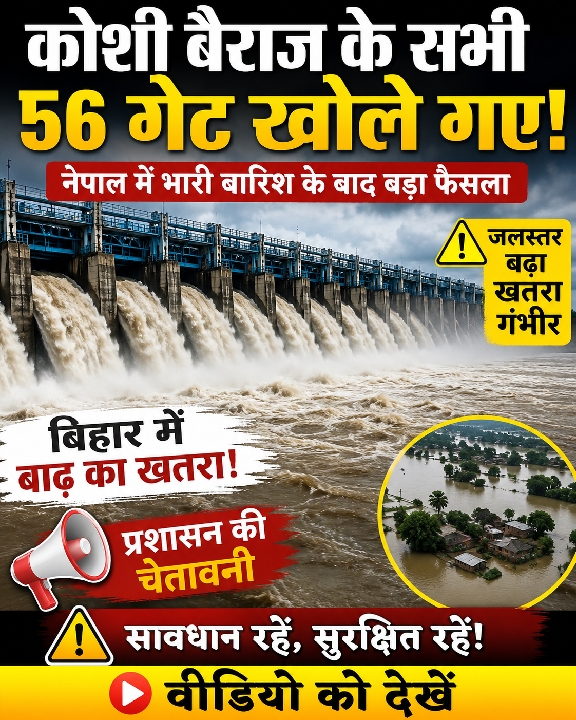 खुले कोशी बैराज के 56 गेट, बिहार में बाढ़ का बड़ा खतरा