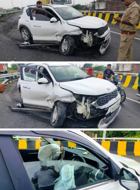हरैया ओवरब्रिज पर डिवाइडर से टकराई अनियंत्रित कार, एयरबैग ने बचाई जान