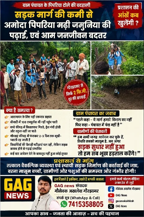 बदहाल सड़क ने रोका बच्चों का रास्ता, ग्रामीणों ने दी भूख हड़ताल की चेतावनी