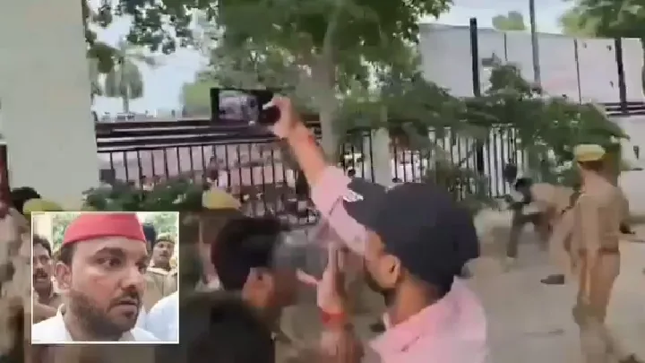सपा नेता ने इंस्पेक्टर को चूड़ी पहनाई, फिर हुआ बवाल