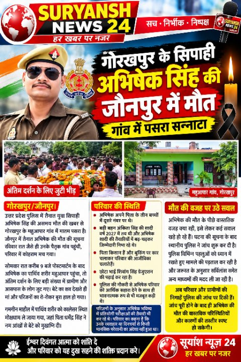 गोरखपुर के सिपाही अभिषेक सिंह की मौत, गांव में सन्नाटा